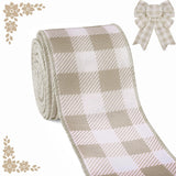 Farmhouse Buffalo Plaid Ribbon Wired, Burlap Gingham Fabric Ribbon Checkered Ribbons for Bow Wreath Supplies Gifts Wrapping DIY 
