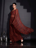 Womanista Women'S Printed Red Georgette Ready To Wear Saree With Un-Stitched Blouse