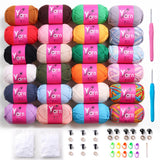 Sekafris 24 Pack Crochet Yarn - Beginner Cotton Chunky Yarn - Black, White, Orange, Red, Green, Rainbow, Pink, Yellow - Easy-to-