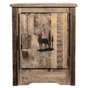 Montana Woodworks Homestead Collection Accent Cabinet With Laser Engraved Elk Design, Right Hinged, Stain & Clear, Stained & Cle