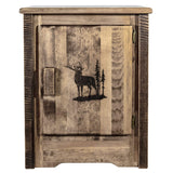 Montana Woodworks Homestead Collection Accent Cabinet With Laser Engraved Elk Design, Right Hinged, Stain & Clear, Stained & Cle