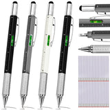Zhanmai 4 Pcs 6 in 1 Multitool Pen Gift for Men Multi Tool Ballpoint Pen with Ruler Level Screwdriver Stylus Cool 10 Ink Refill 