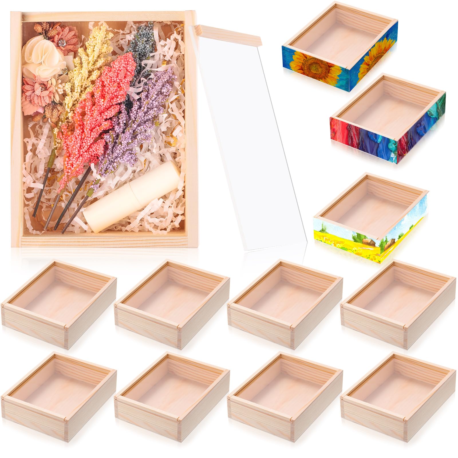 Thyle 12 Pcs Unfinished Wood Boxes, 6.3 x 4.9 x 1.8 Inch Small Rectangle Crates Wooden Box with Lid for DIY Birthday Party Favor