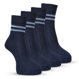 Rysn Boys & Girls Calf Length Combed Cotton Navy Blue With Sky Blue Striped Dav School Socks (Pack Of 4 Pairs) (56 Years)