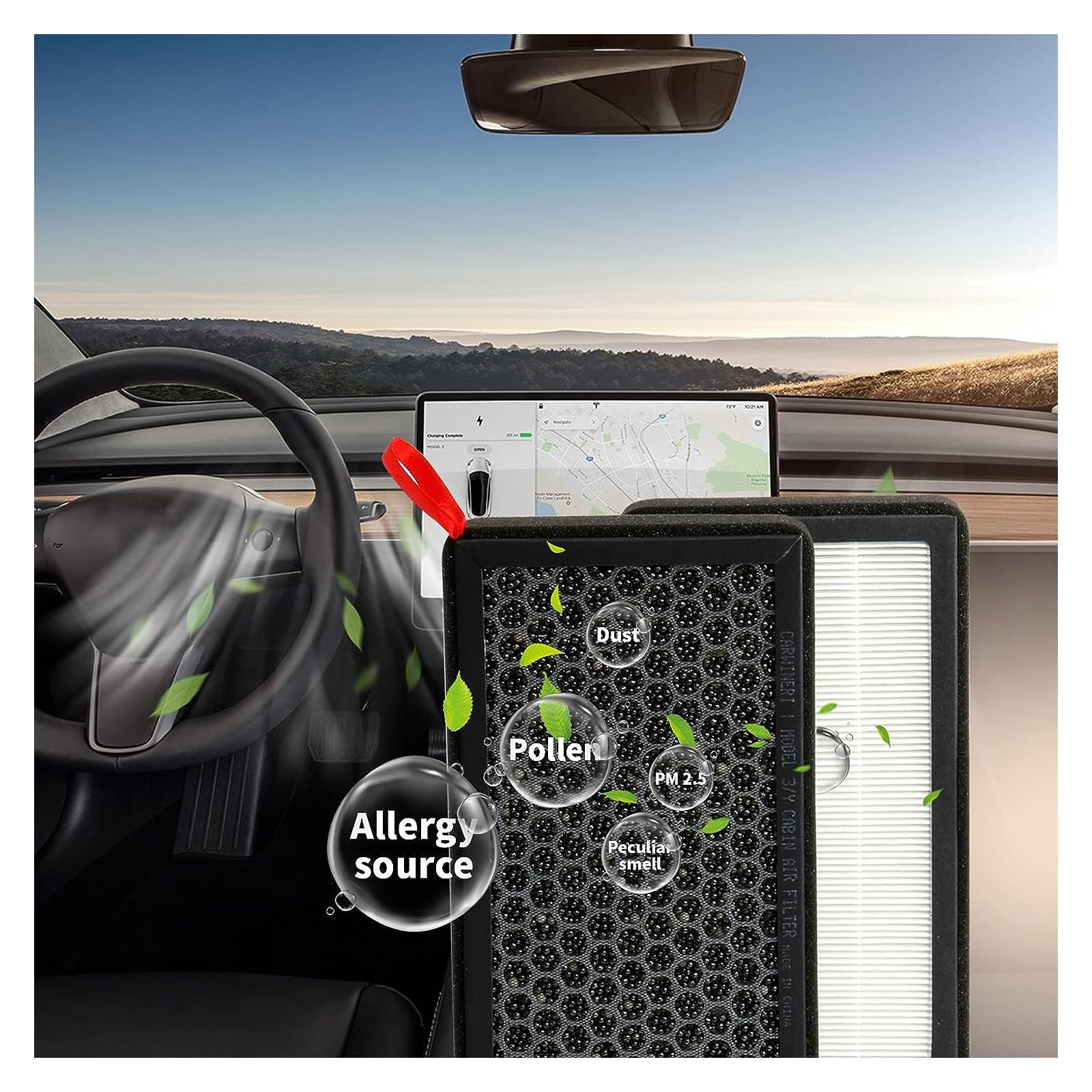 Carwiner Cabin Air Filter 2Pcs For Tesla Model 3 Model Y With Activated Carbon, Hepa Air Intake Filter Accessories Replacement