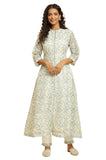 W for Woman Women's Polyester Floral Regular Kurta (23AUW19726-121425_Ecru_18)