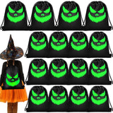 Sweetude 16 Pcs Halloween Glow in the Dark Drawstring Bags for Kids Trick or Treat Large Luminous Backpack 16.1 x 12.6 Inch Reus