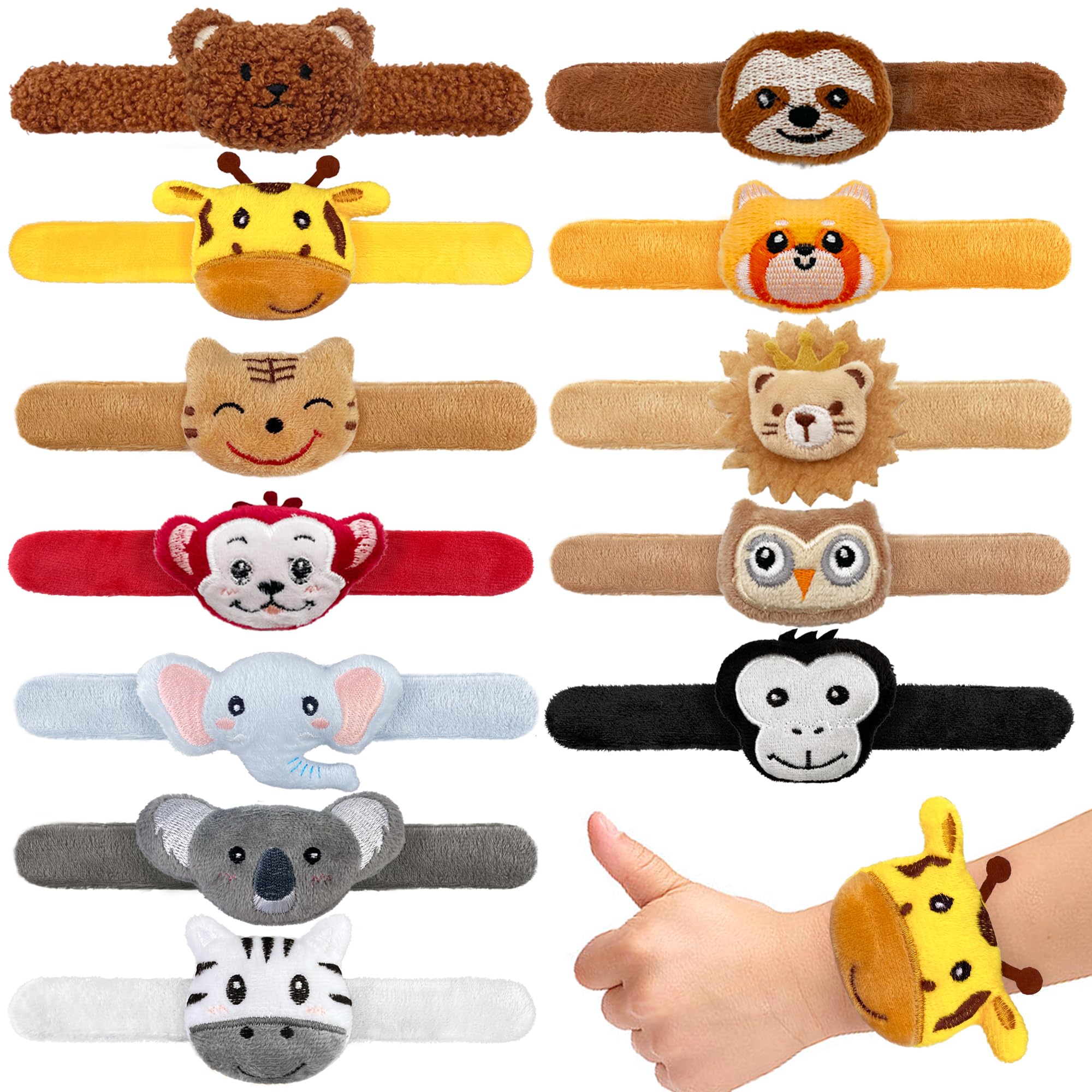 12 PCS Stuffed Jungle Animal Slap Bracelets Plush Animal Snap Bracelets Cute Wrist Slap Band Toy Wrist Animals Wrist Pets Slap B