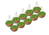 Bianco 10 Coir Hanging Basket/Coco Gardening Liner With Hanging Pots And Metal Hanging Chain/Hanging Planters Set Of 10 (Brown