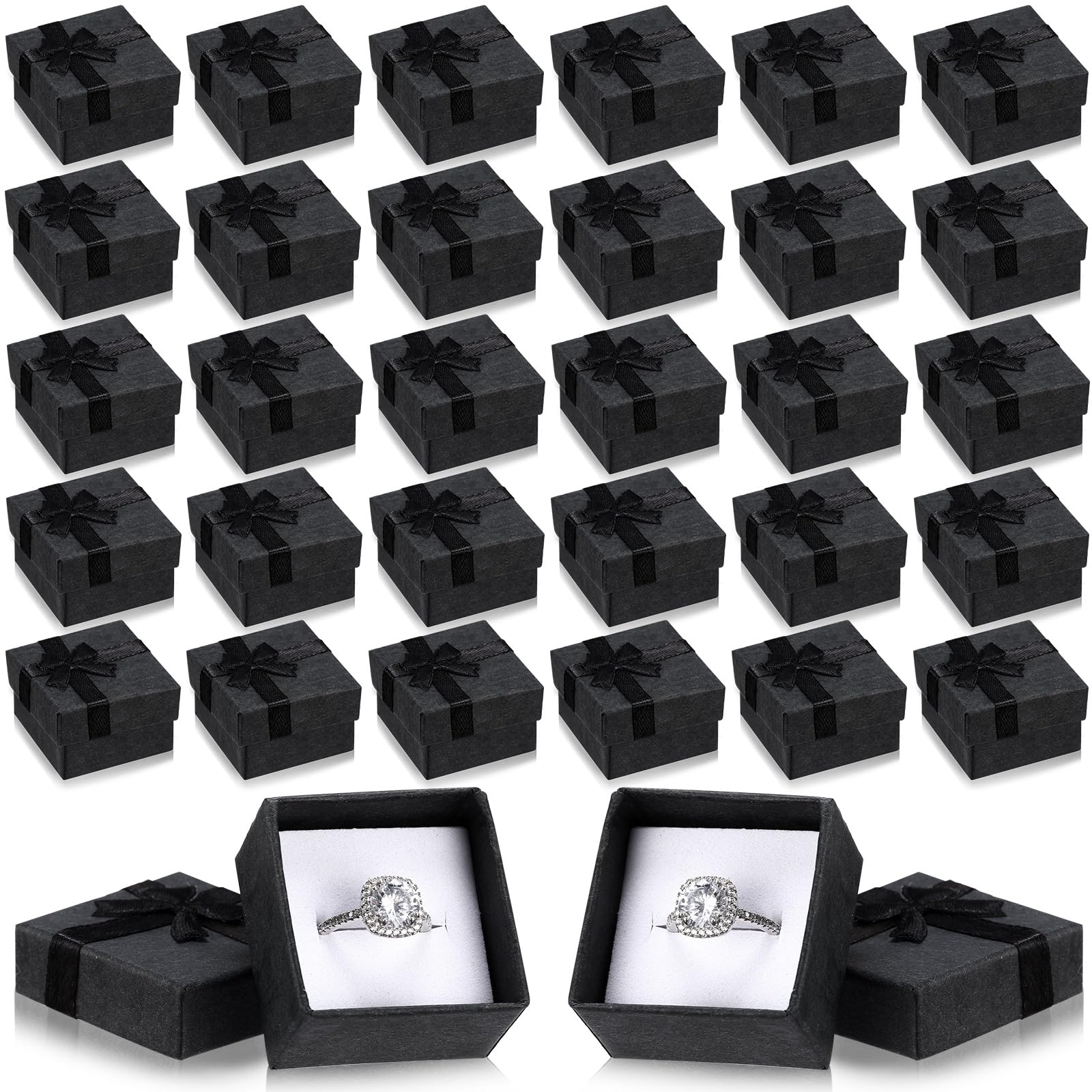 Bucherry 72 Pcs Ring Boxes 1.6 x 1.6 In Hard Cardboard Jewelry Box with Ribbon Bow Small Jewelry Gift Cases for Small Business(B