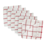 DII Scrubber Dishcloths Collection Windowpane Dishrag Set, 12x12, White/Red Stripe, 6 Piece