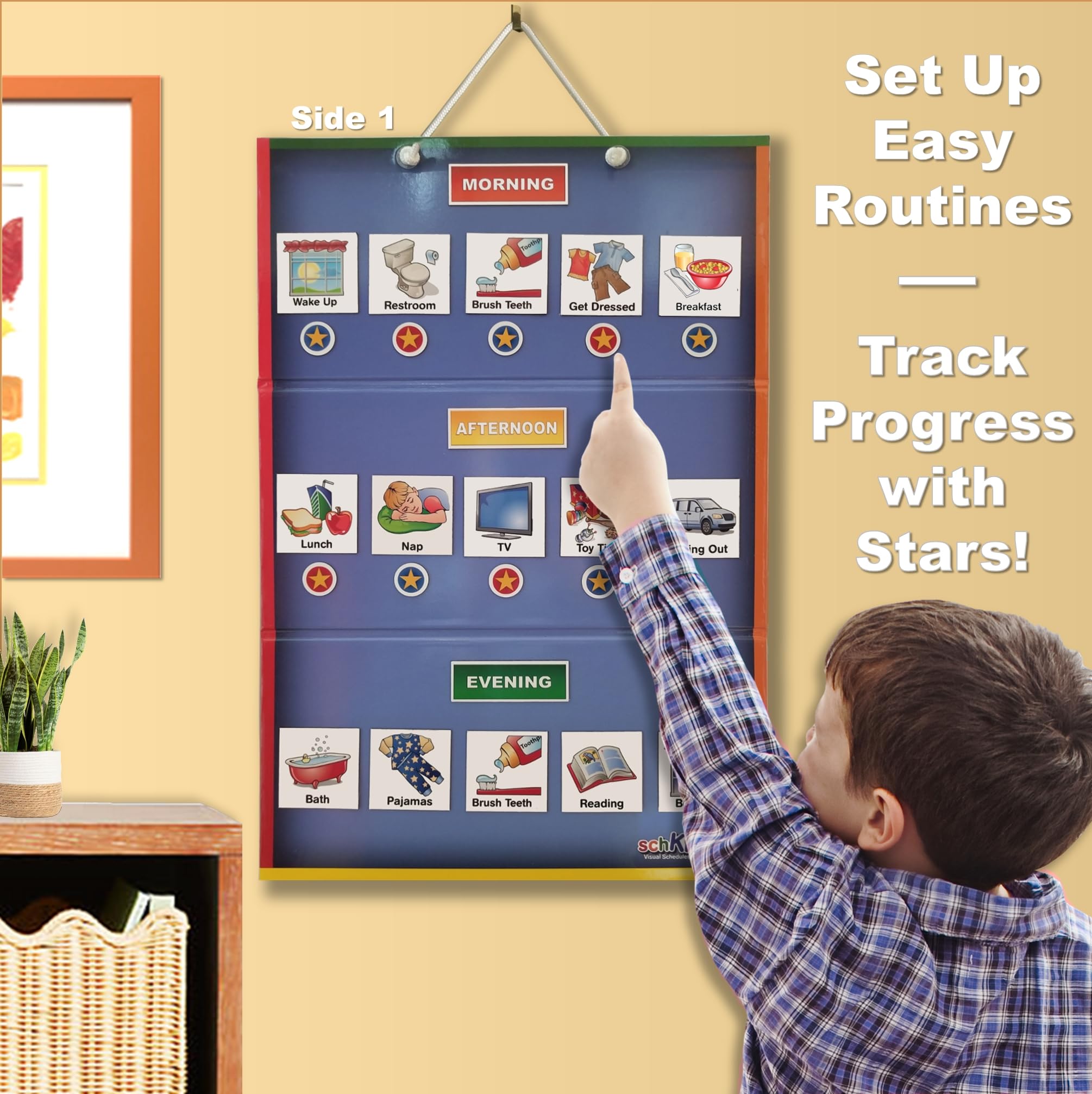 SchKIDules Home-Themed Magnetic Visual Schedule & Reward Chart w/129 Colorful Magnets & 2-Sided 18Folding Board; for Daily R
