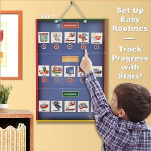 SchKIDules Home-Themed Magnetic Visual Schedule & Reward Chart w/129 Colorful Magnets & 2-Sided 18Folding Board; for Daily R