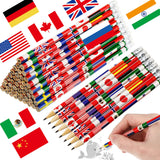Outus 60 Pcs World Flags Pencils International Flags Pencils with Erasers Multicultural Pen Country of The World Back to School 
