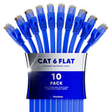 Cat6 Ethernet Cable 12ft, 10-Pack Green - Flat High-Speed Network Cables for Gaming, Streaming, Router, Modem, PC, PS5, Xbox - D
