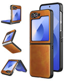 Foluu for Samsung Galaxy Z Flip 6 5G Case, Galaxy Z Flip 6 Leather Case, PU Leather + Hard PC Shell Ultra Thin Slim Durable Prot