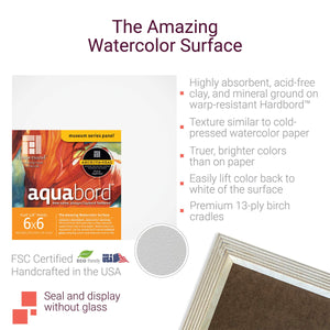 Ampersand Art Supply Watercolor Painting Panel: Museum Series Aquabord, 18 Inch Depth, 6 X 6 - Pack Of 4 Panels
