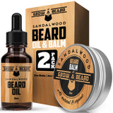 Beard Oil and Balm Set for Men - All-Natural Sandalwood & Citrus Scent, For Beard Growth and Care (2 Pack of 2 oz)