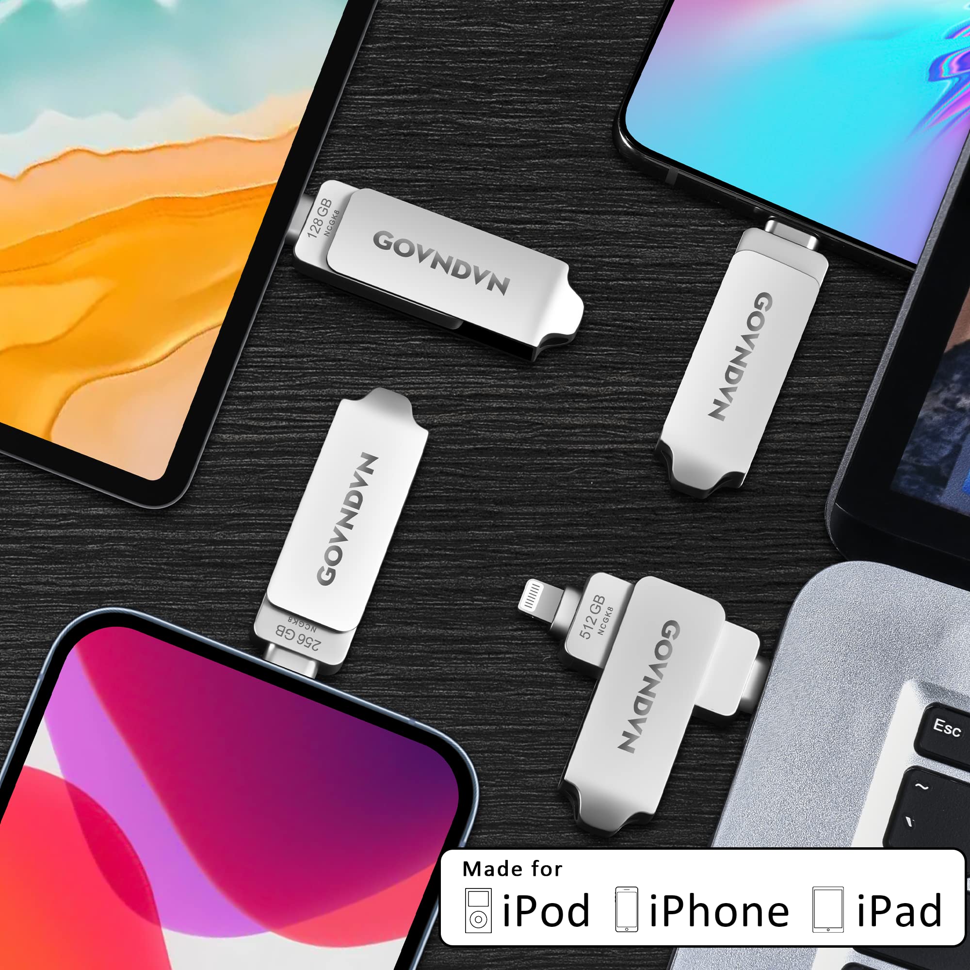 128GB Apple MFi Certified USB C Photo-Stick-for-iPhone 15, 4 in 1 iPhone-Storage-Stick Lightning Type-C Backup-Drive for iPhone