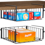 AmonHouseware 2 Pack Hanging Under Shelf Storage Basket,Adjustable Under Cabinet Add-on Storage Racks Slide-in Baskets Organizer