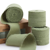 Keypan Sage Green Ribbon 1-1/2 x 15 Yards Handmade Cotton Frayed Fringe Fabric Ribbons for Crafts Flower Bouquets Wedding Baby S