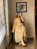 Anni Designer Women'S Rayon Blend Straight Printed Kurta With Palazzo & Dupatta (Daisy Mustard_S_Mustard_Small),Mustard,S,Rayon Blend,Regular,