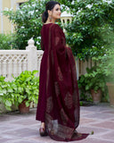 Gosriki Women'S Cotton Blend Solid Anarkali Kurta With Pant & Dupatta (Magic-Wine-Nw-Gs_L_Wine_Large),Wine,,B0CRPD6GBP