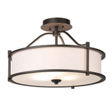 XiNBEi Lighting Semi Flush Mount Ceiling Light 18 Inch 3 Light Close to Ceiling Light with Fabric Shade and Frost Glass Diffuser