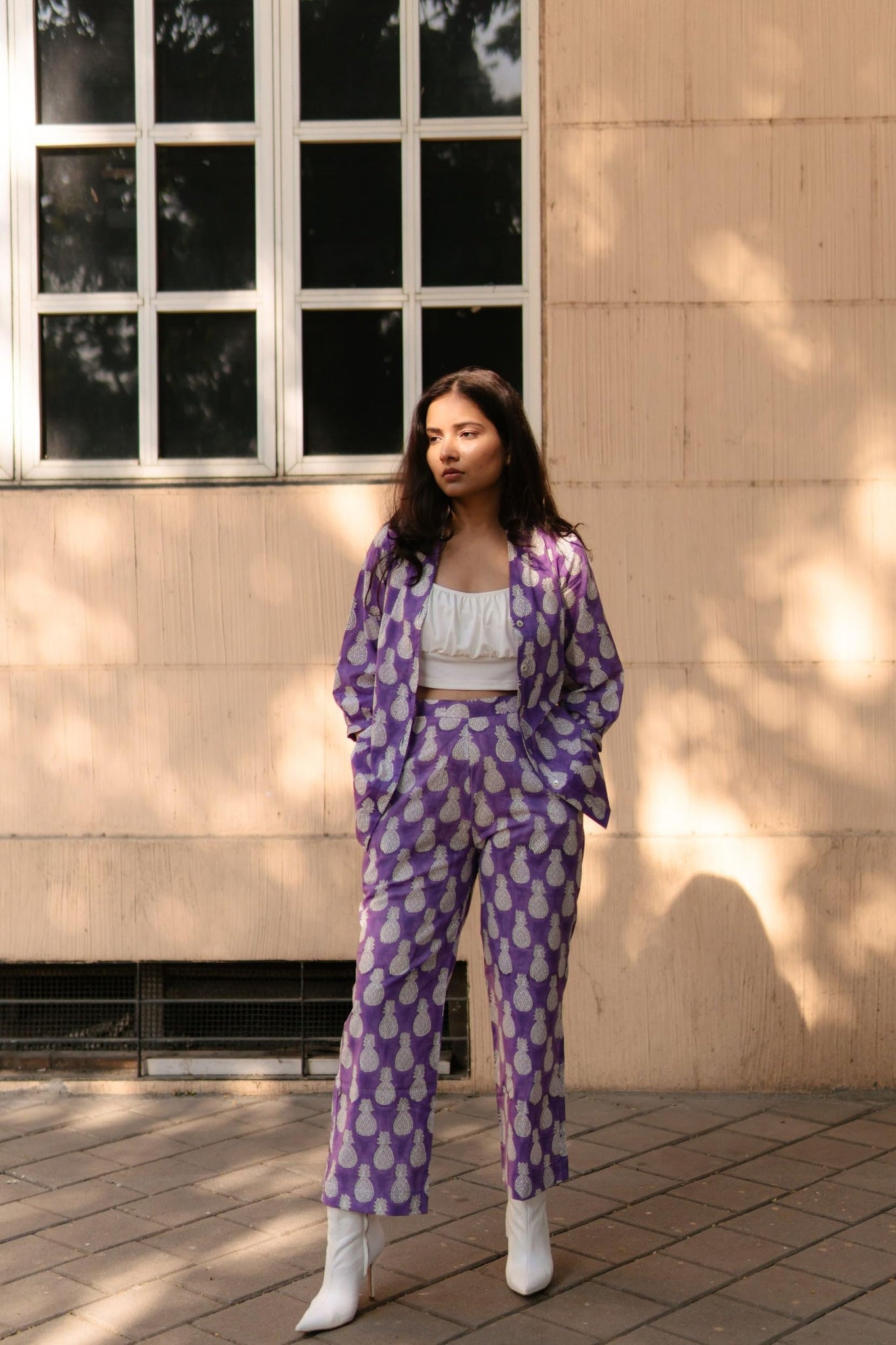 Gosriki Women'S Chanderi Cotton Short Length Printed Co-Ord Set (Cst Purple Co-Ord-Nkl-Gs_L_Purple_Large),Purple,,B0CM9JNZF6
