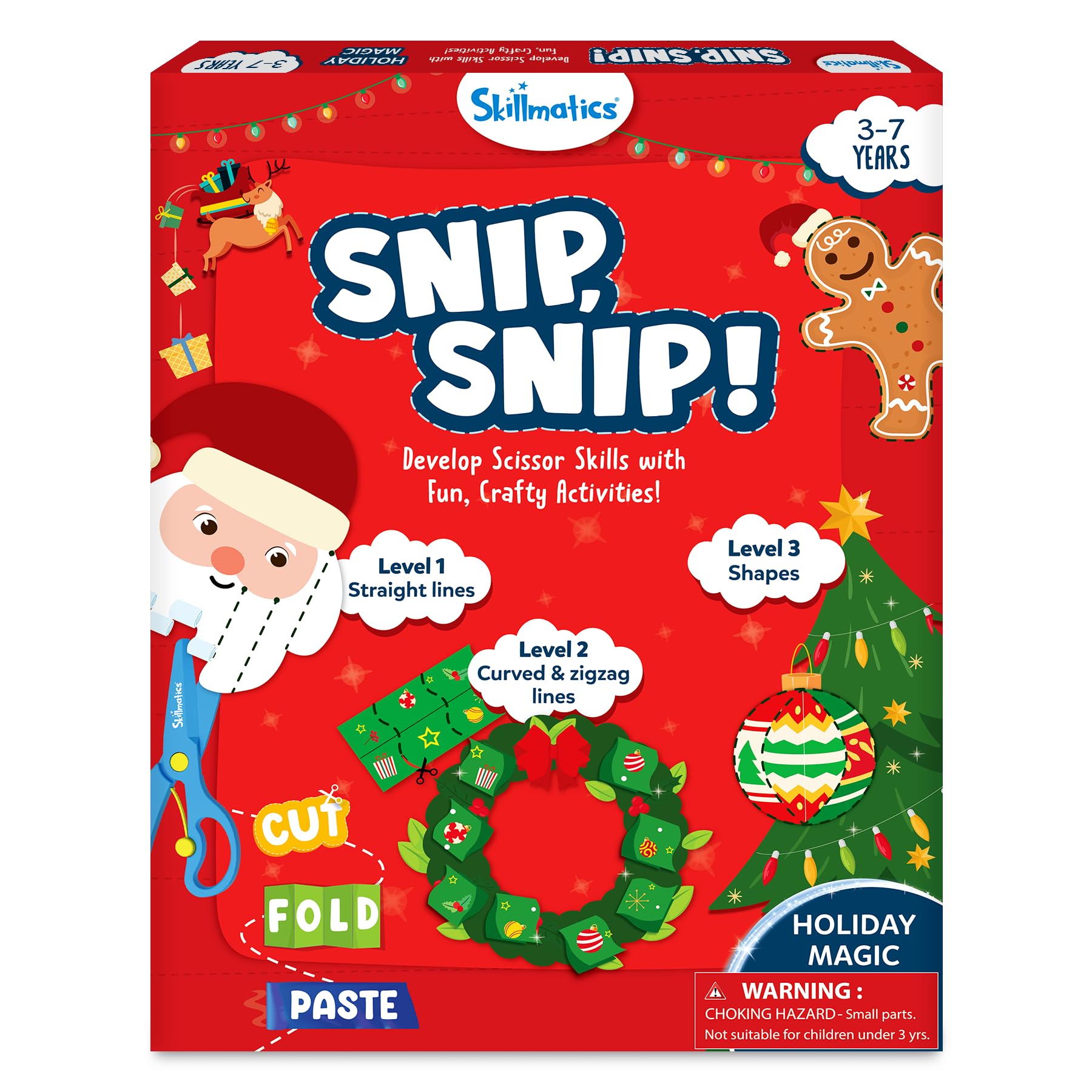 Skillmatics Scissor Skills Activity Book - Snip Snip Christmas, 25 Fun Cutting & Creative Activities for Preschoolers, 2 Child-S