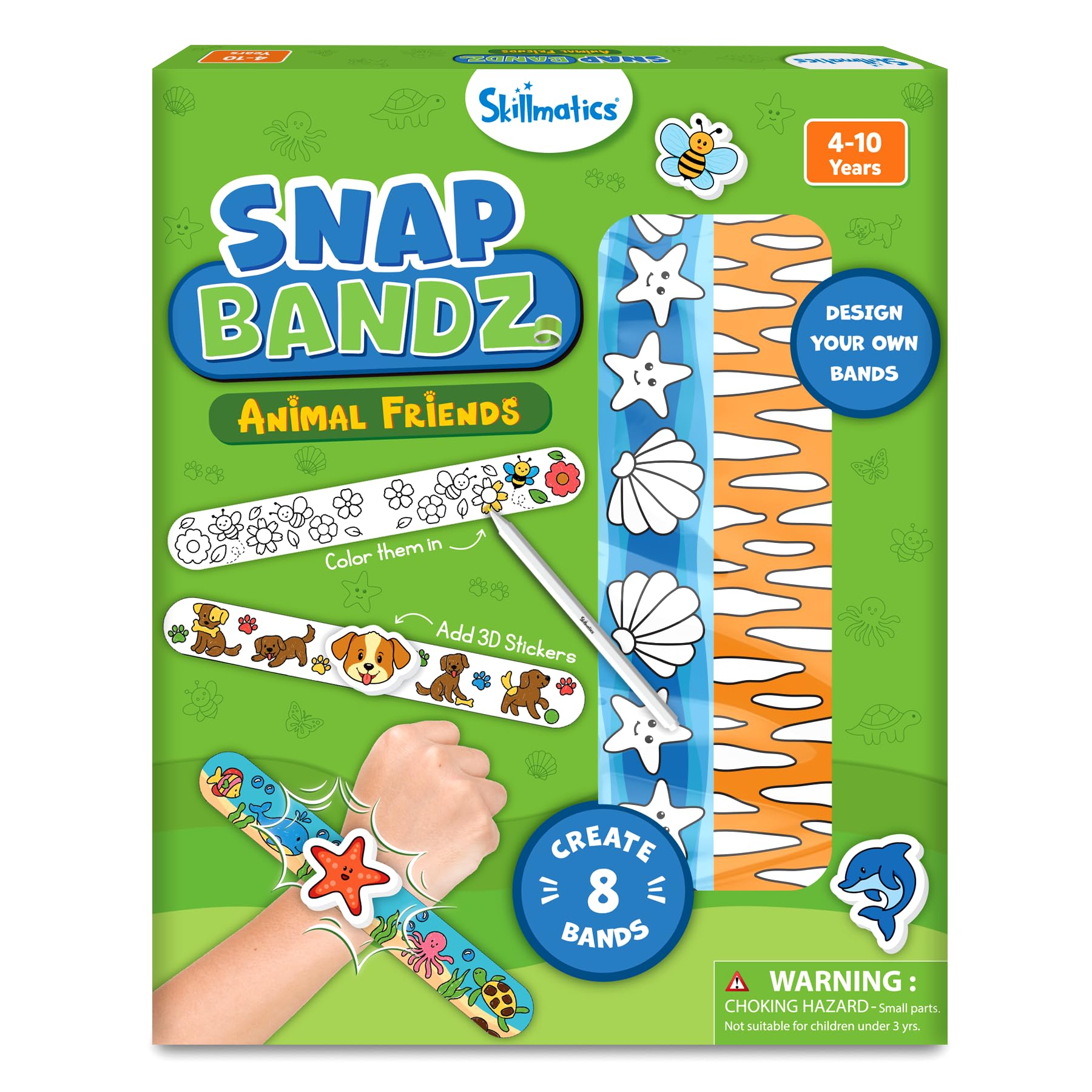 Skillmatics Craft Activity - Snap Bandz, Animals, DIY Jewelry Art & Craft Activity, Mess-Free, Creative Kit, 8 Bands (8.6), Gift