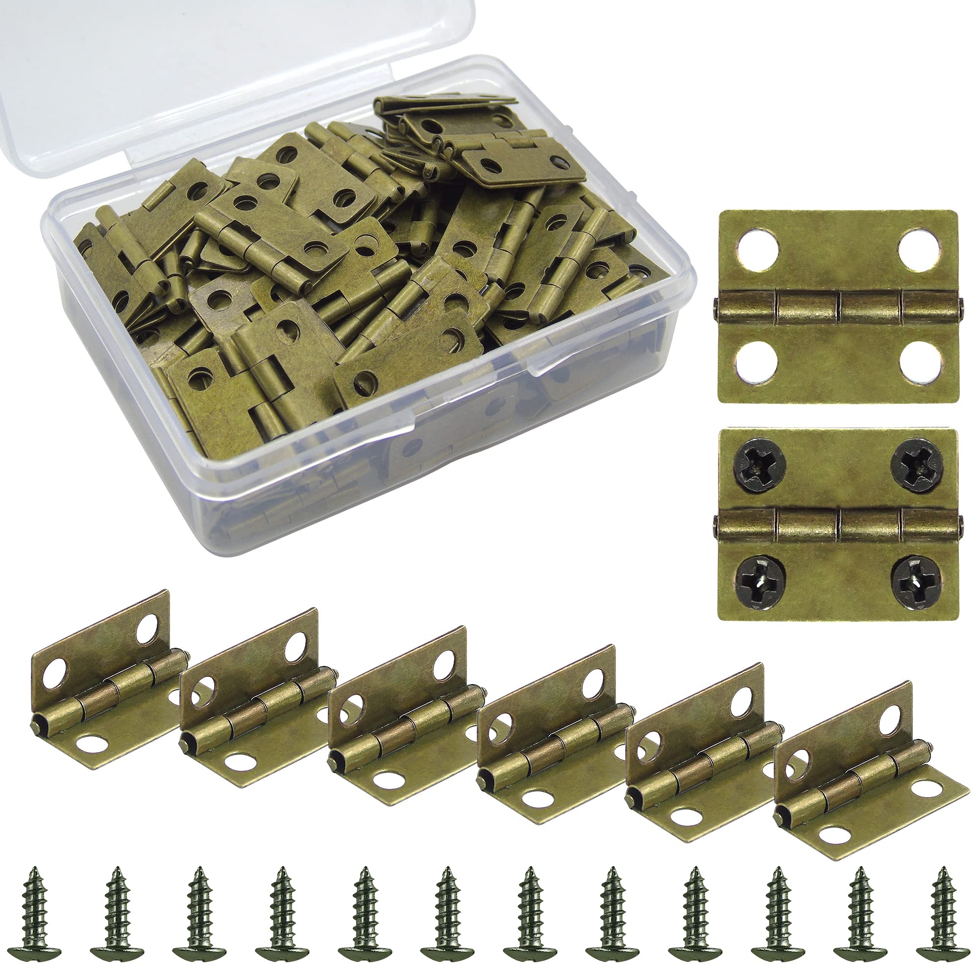 100 Pieces Small Hinges for Wooden Box Bronze Mini Hinges Tiny Hinge for Jewelry Box, Mini Cabinet and Crafts