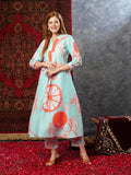 Anni Designer Women'S Cotton Blend Anarkali Printed Kurta With Pant (Santra Orange-Jl_Xl_Orange_X-Large),Orange,XL,,,