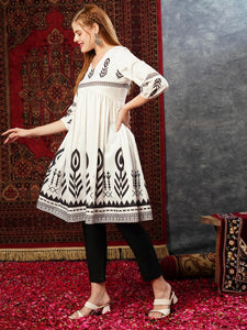 Gosriki Women'S Cotton Blend Anarkali Printed Kurta With Pant (Abhirami White-Gs_S_White_Small),Blue,,B0D73YCP8Y