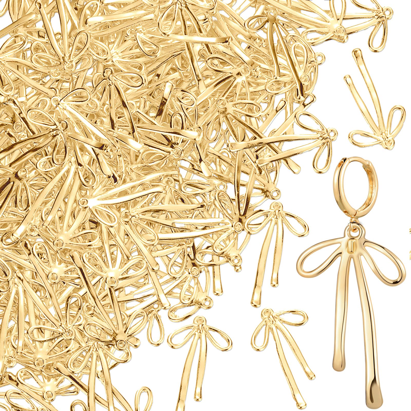 Ecally 100 Pcs Bow Charms for Jewelry Making Gold Plated Bow Charms 0.51 x 0.75 Inches Coquette Gold Bowknot Charm Pendants for 