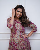 Anni Designer Women'S Rayon Viscose Straight Printed Kurta With Palazzo (Elevate Rani-Vks01_L_Pink_Large),Pink,L,,,