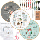 Zeinwap 3 Sets Embroidery Kit For Beginners Adults, Learn 34 Different Stitches Diy Kits, Includes Stamped Flower Pattern, Hoop,