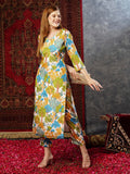 Anni Designer Women'S Cotton Blend Straight Printed Kurta With Pant (Samlok Sky Blue_M_Sky Blue_Medium),Sky Blue,M,Cotton Blend,Regular,