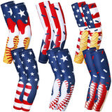 Shyyween 6 Pair Ice Cream Drip Baseball Arm Sleeve Youth American Flag Compression Arm Sleeve Red White and Blue Sport Gift