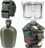 1 Quart Canteen Kit Portable Canteen Hydration Canteens Water Bottle with Reinforced Nylon Bottle Pouch Cover Bag,Aluminum Cup a