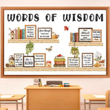 Qilery Bookshelf Bulletin Board Set, Motivational Words of Wisdom Cutouts for Classroom Decor, Rustic Boho Library Reading Nook 