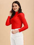 Wedani Women'S Regular Long Sleeve Casual Solid Top (Small Red),Red,S,Polyester,Regular,
