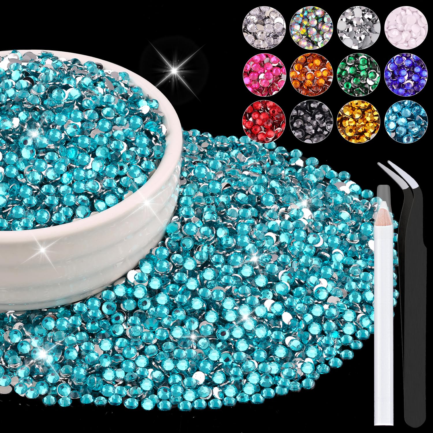 12000PCS 2mm Resin Rhinestones Bulk for Crafting (Indicolite), Flatback Bedazzling Crystals for Crafts DIY Nail Decoration, Gems