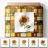 Patchwork Sunflower Cotton Fabric Panel - Six 10 10 inch Designs + Bonus 29.5 19.6 inch Patchwork Sheet, 100% Turkish Cotton 1