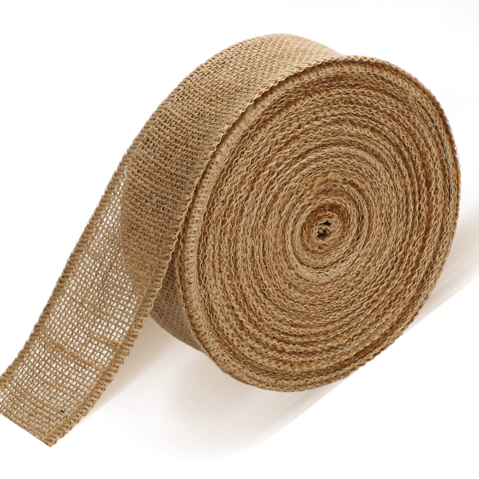20 Yard 2 Inches Burlap Ribbon Wide Jute Ribbon Natural Burlap Fabric Roll Wired Edge for Wreaths, Christmas Tree Decoration, Bi