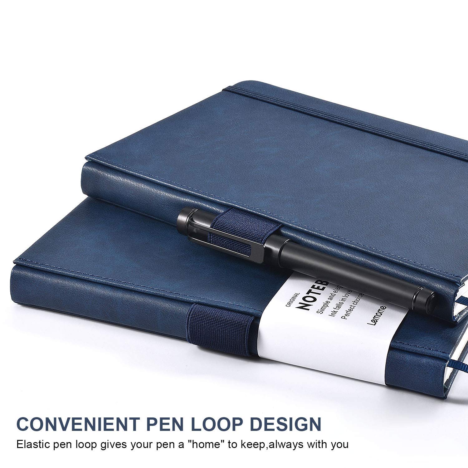 Thick Classic Notebook with Pen Loop - A5 College Ruled Hardcover Writing Notebook with Pocket + Page Dividers Gifts, Banded, La