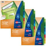 Avery Dividers for 3 Ring Binders, 8Tab Binder Dividers, TwoPocket Plastic Binder Dividers, Insertable Big Tabs, Multicolor, 3