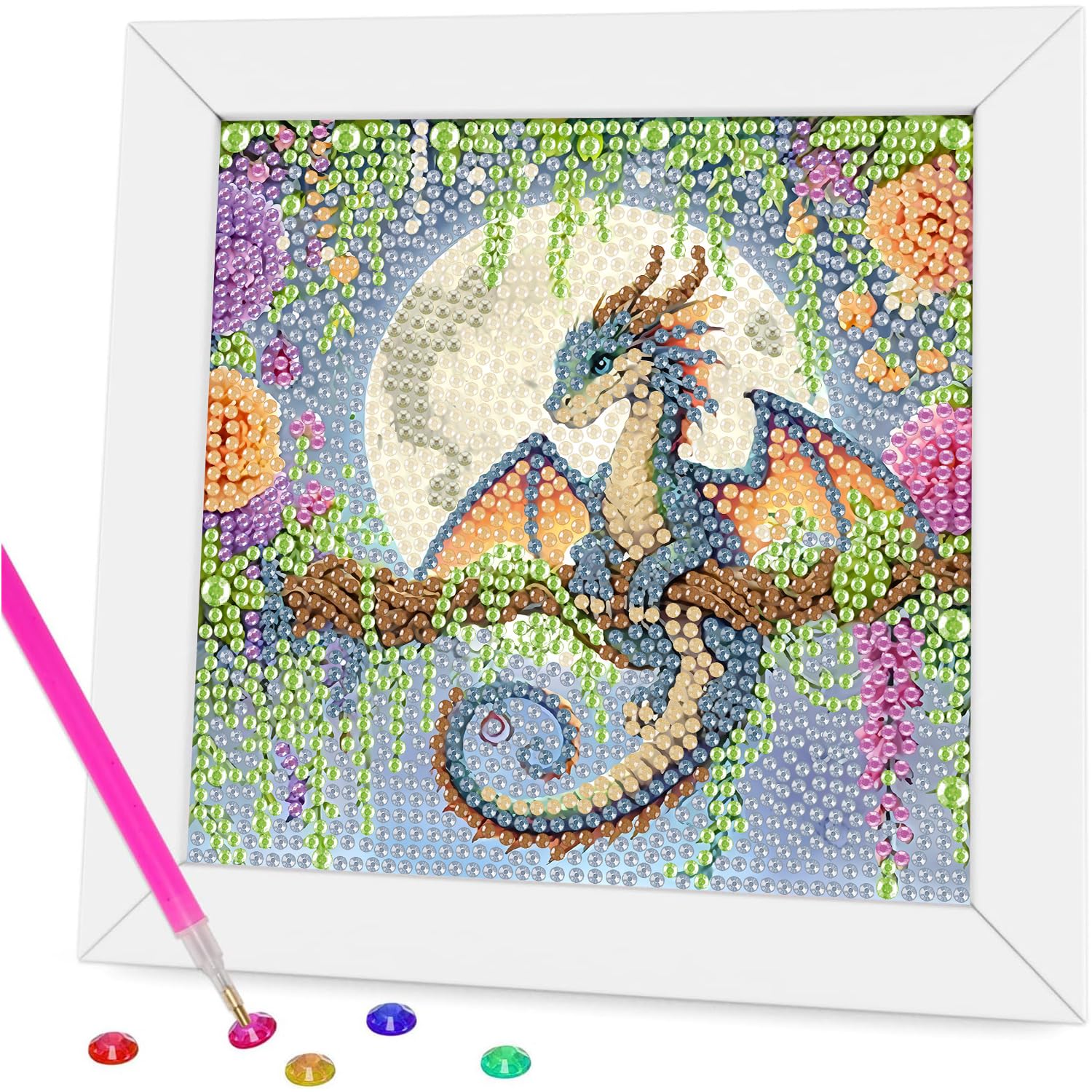 Aestalrcus Dragon Diamond Art for Kids with Frame, Dragon Diamond Art Painting Kits for Kids Ages 4-12, Easy Crystal Gem Art Kit