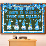 Moinchore Winter Gnome Bulletin Board Set Snow is Falling Books are Calling Reading Classroom Decorations Blue Banner Snowflakes