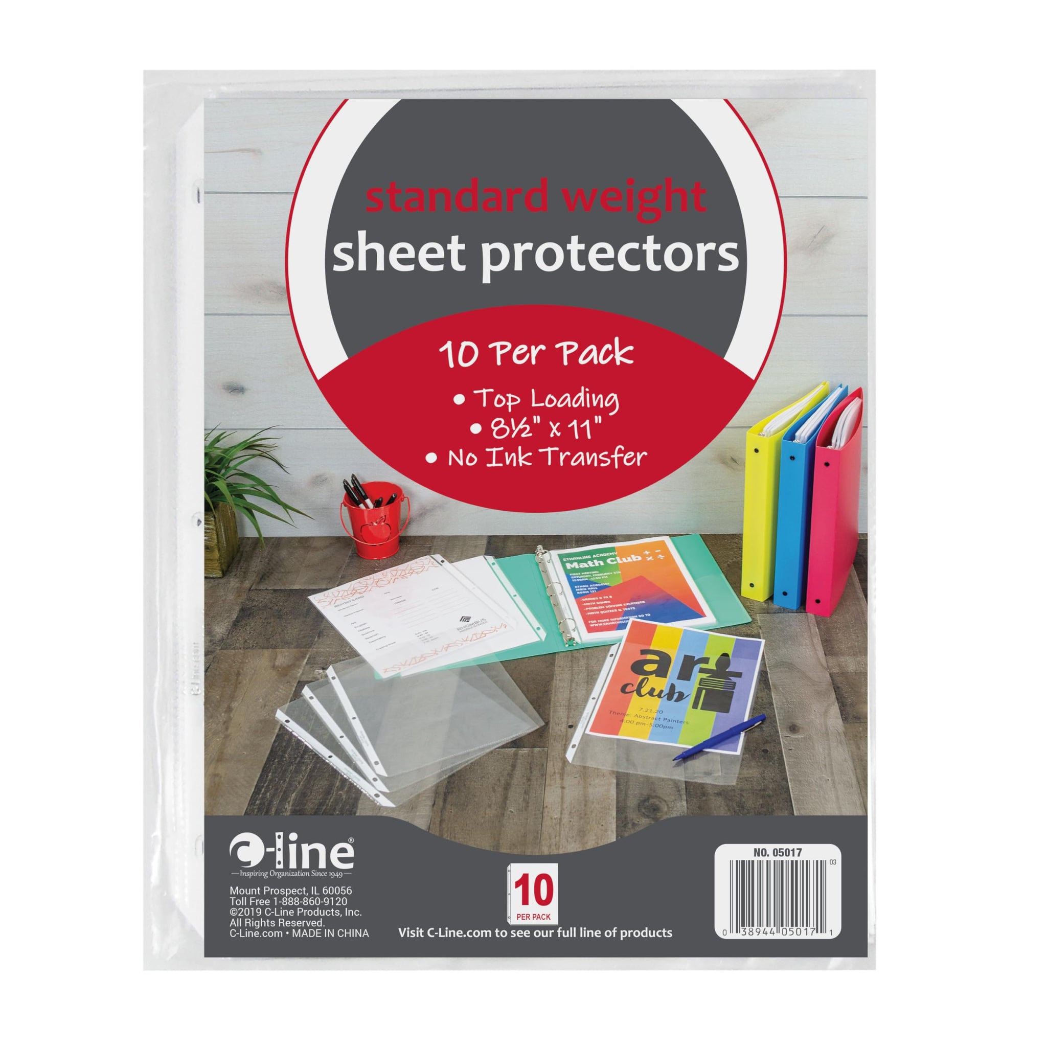 C-Line Top Loading Standard Weight Poly Sheet Protectors, Clear, 8.5 X 11 Inches, 10 Per Pack, Set Of 24 Packs (05017-24)
